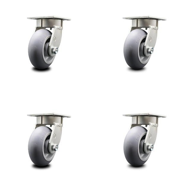 5 Inch Kingpinless Thermoplastic Rubber Wheel Swivel Top Plate Caster, 4PK